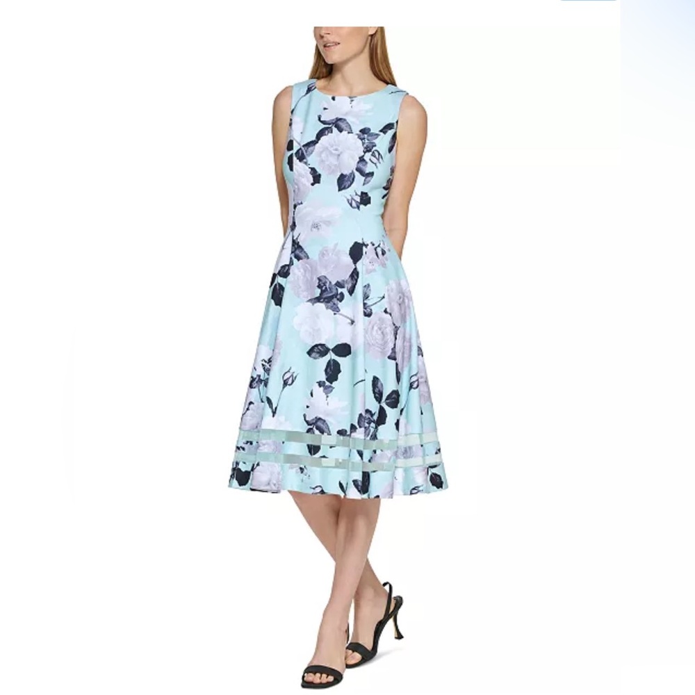 Calvin Klein Floral-Print Illusion-Hem Midi Dress - Size 2